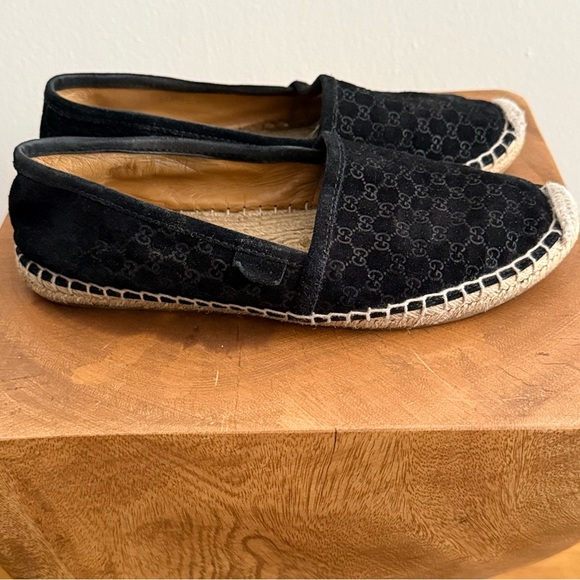 Gucci Black Suede Microguccissima Micro GG Logo Espadrille Flats Sandals US 6 - Picture 7 of 14